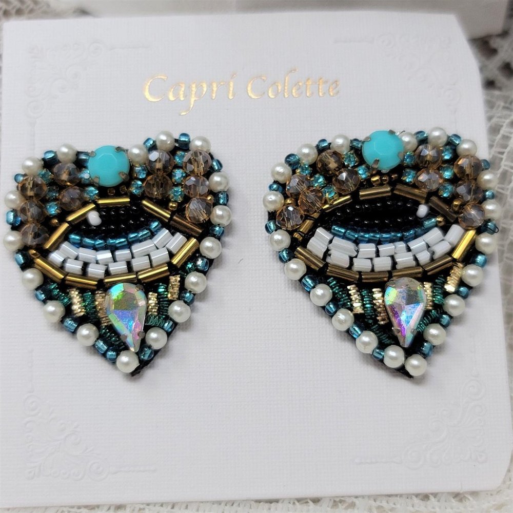 Capri Colette Rhinestone & Seed Eye Earrings Pierc - Picture 7 of 8